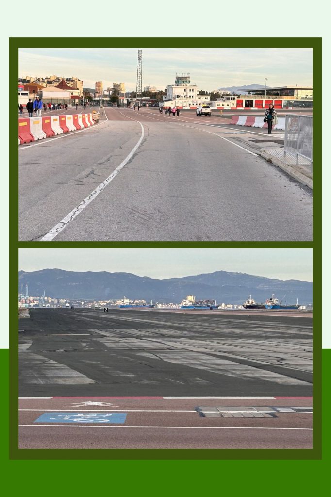 Stepping on to Airport Runway at the Gibraltar Border Crossing