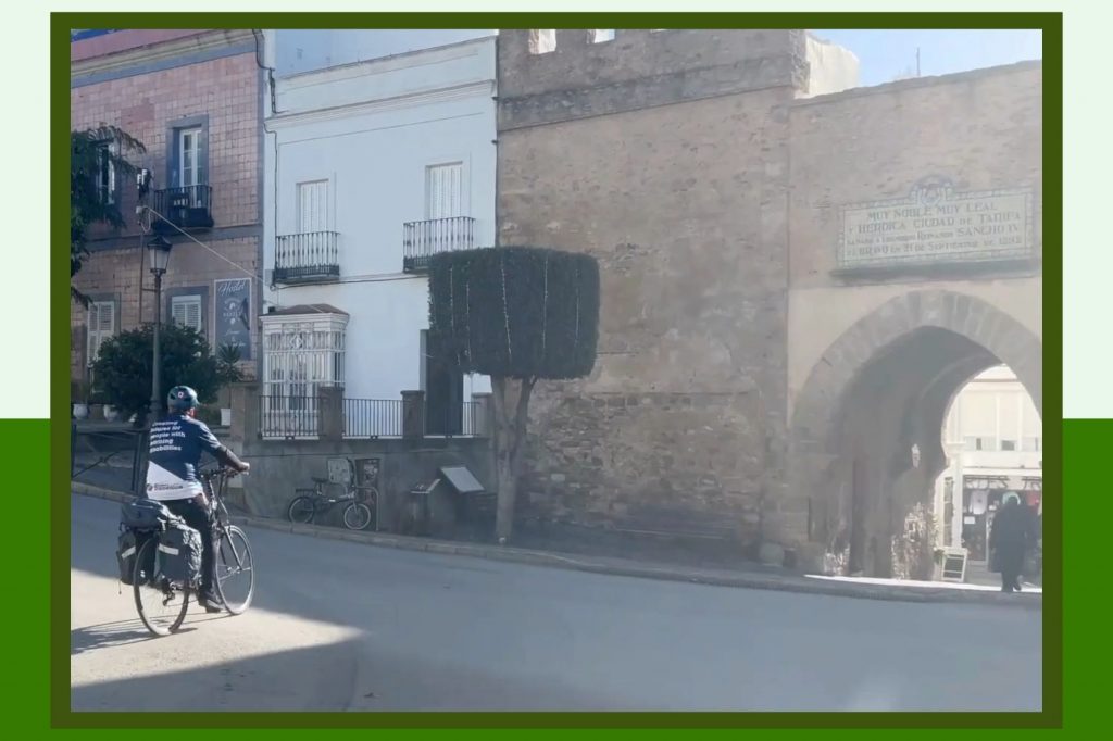 Graham Caldow Cycling from Tarifa to Rock of Gibraltar