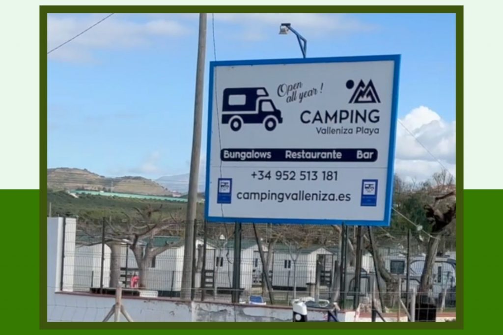Camping Valleniza sign for touring campervans