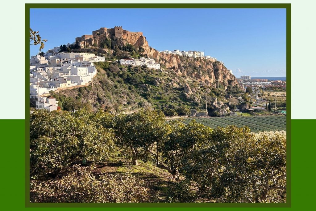 Castillo de Salobrena in distance while cycling from Málaga to Salobreña