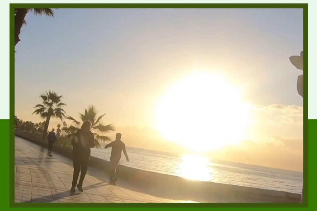 Sunrise Malaga on Graham Caldow cycling to the top, Tarifa to Bilbao, Spain